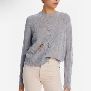 NWT Aqua Bloomingdale's Cashmere Distressed Grey Sweater XS